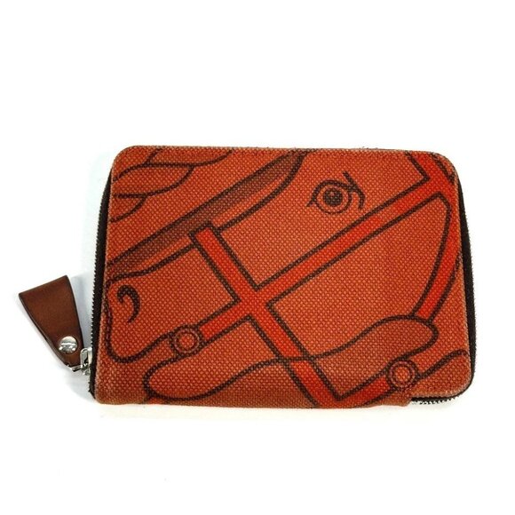 HERMES Horse Steeple PM Compact Wallet Zip Around Folded wallet Canvas Orange - Picture 2 of 12